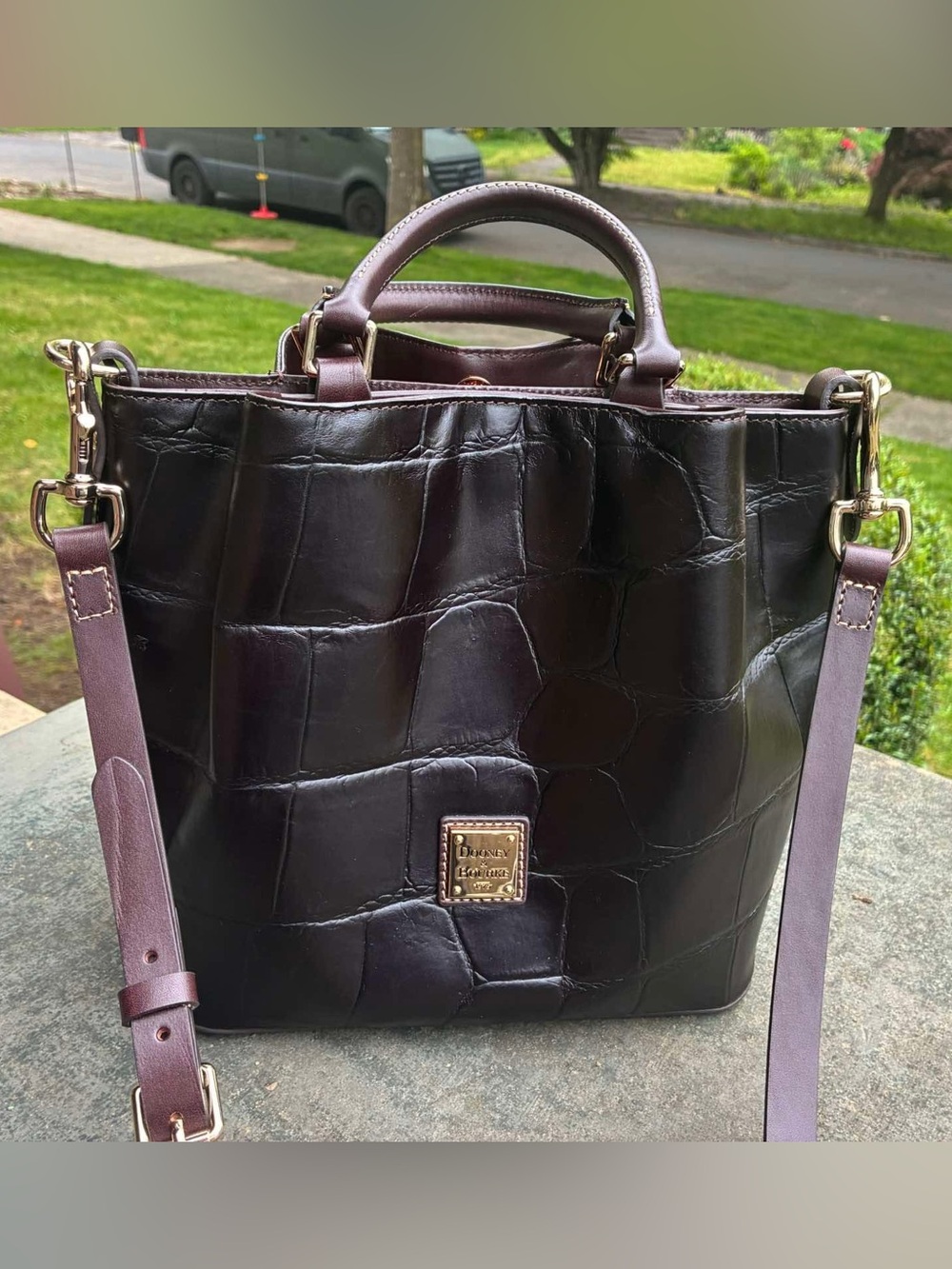 Dooney & Bourke Dark Brown Croc-Embossed Leather Crossbody Tote